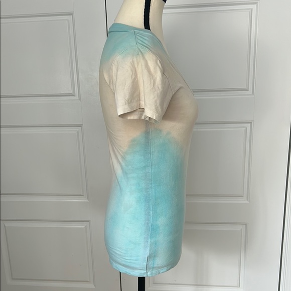 Women’s Cream and Blue Fitted Short Sleeve T-Shirt Tie Dye V-Neck Size M - Picture 4 of 7